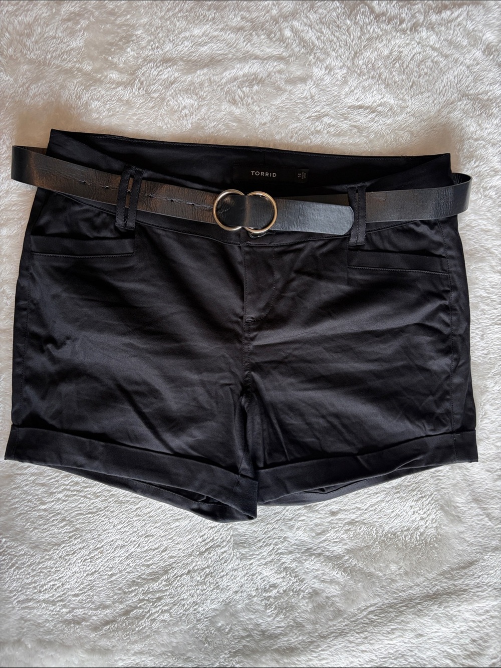 Torrid Black Belted Cuffed Chino Shorts Size 14 Plus Stretch Mid Rise Casual